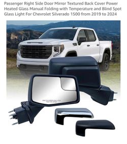 Passenger Right Side Door Mirror Textured Back Cover Power Heated Glass Manual Folding with Temperature and Blind Spot Glass Light For Chevrolet Silve