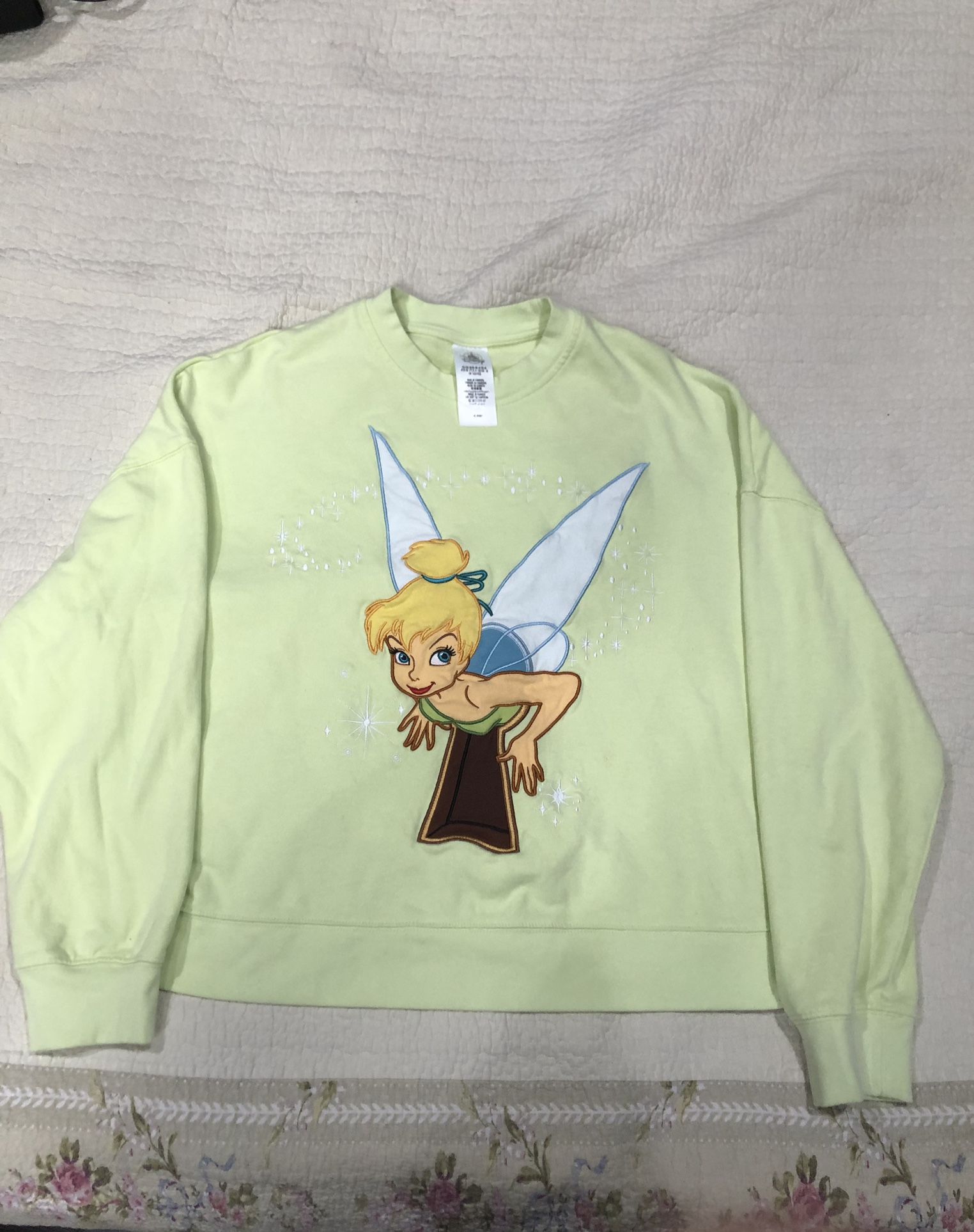Disney Parks Tinker Bell Pullover Sweatshirt Medium Tink Green Walt Disney World