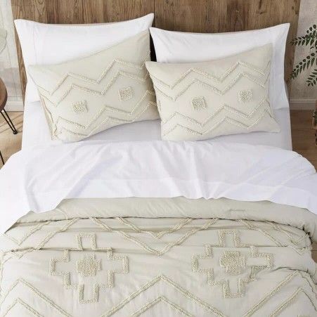 NEW Anthropologie Cream Boho Queen / King Size Tassel Comforter Blanket Bedding Sham Set