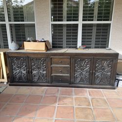 Wooden Outdoor credenza Storage with Carved Doors