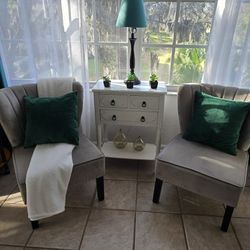 Two Gray Accents Chairs  And Table Like New