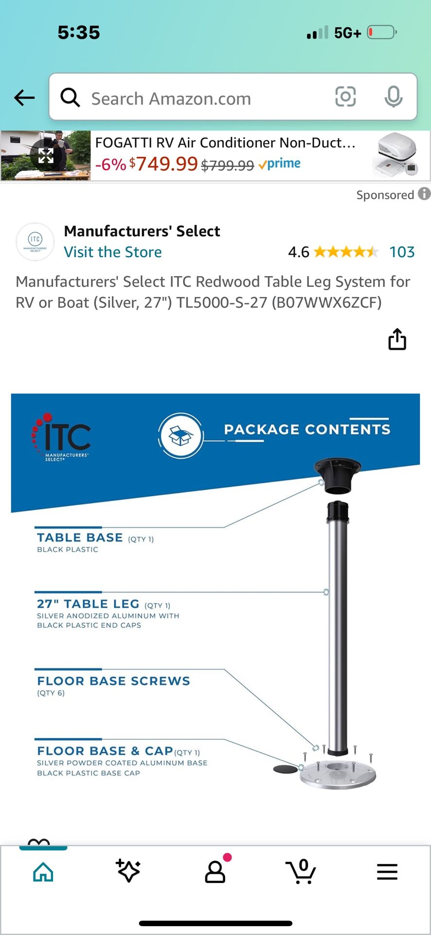 Table Leg System For Camper Van RV Boat