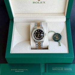 Rolex DateJust 36mm 16233 custom Diamond Black Roman dial & Diamond bezel two tone jubilee bracelet