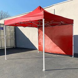 (NEW) $120 Heavy-Duty 10x10 FT Canopy with (1 Sidewall) EZ PopUp Party Tent w/ Carry Bag (Red, Blue) 