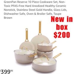 New GreenPan Reserve Hard Anodized Healthy Ceramic Nonstick 10 Piece Cookware Pots and Pans Set, Gold Handle, PFAS-Free, Dishwasher Safe, $200