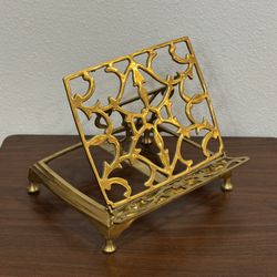 Large Solid Brass Folding Footed Book Display Stand Easel