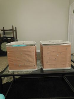 (2) Handmade rose pink silver diamond table lamp shade home decor/ storage box