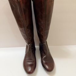 Born Cognac Burnished Leather Lizzie Western Inspired Studded Riding Boots Size 8