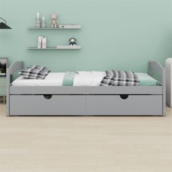 NEW ModernLuxe Twin size platform bed with two drawers gray