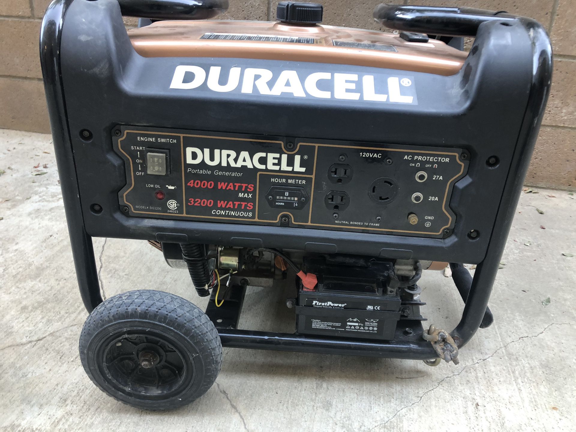 Duracell generator model DG3200