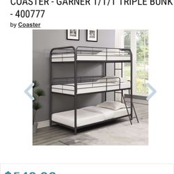 Brand New Triple Bunk Bed In Gunmetal Gray Grey Metal Frame