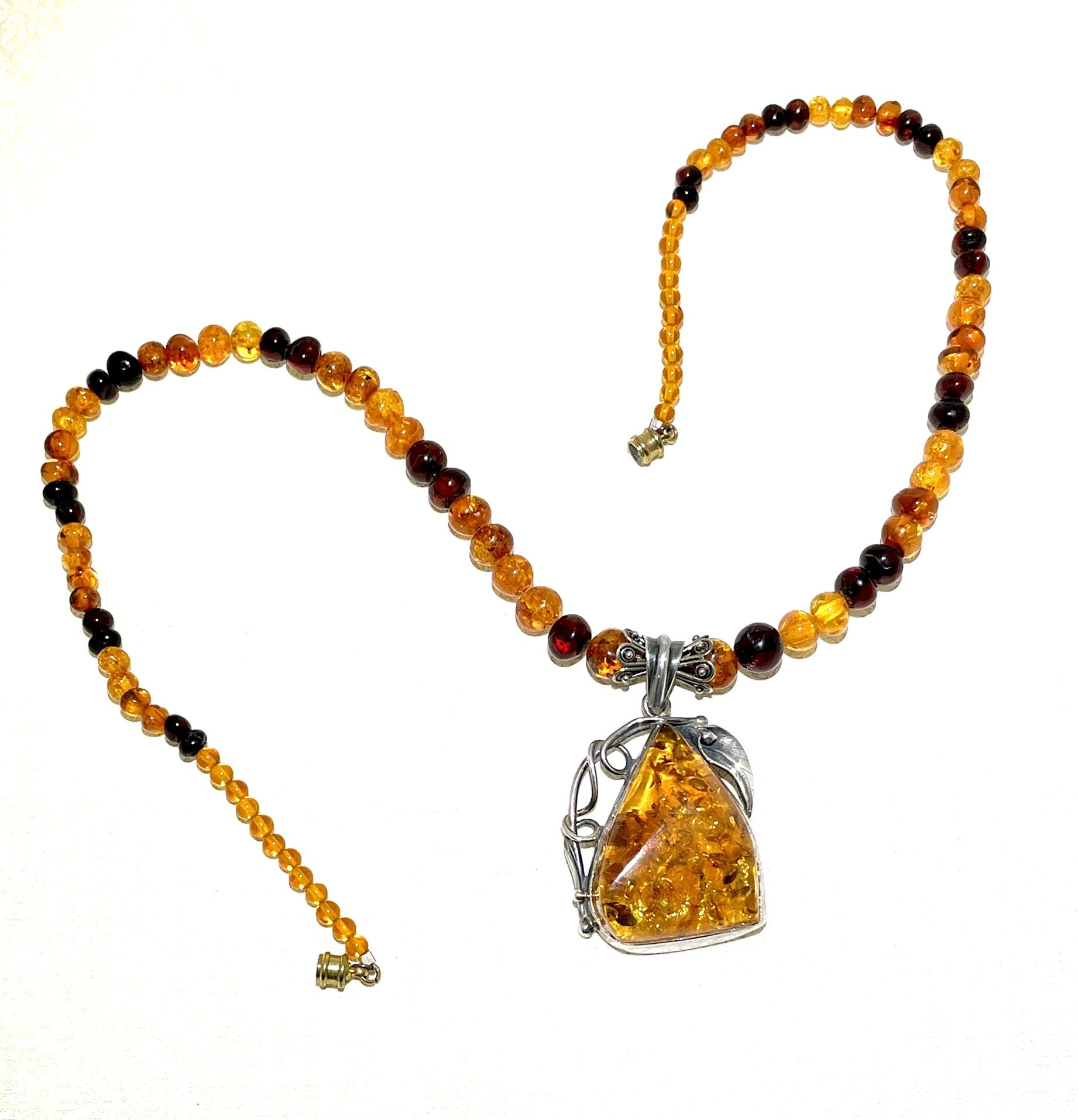 Sterling Amber Bakelite Necklace 