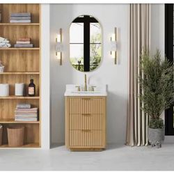 24” Floating Bathroom Vanity – Brown Base / White Top – NEW/Open Box Joss & Main Delivery Avail