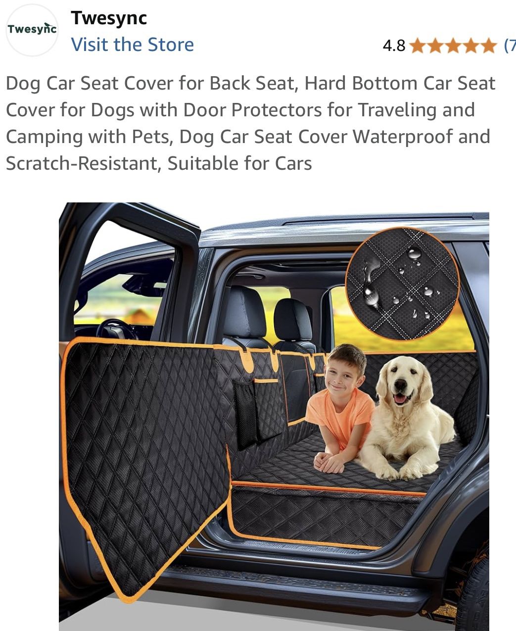 Twesync Dog Car Seat Cover Back Seat, Door Protect, Hard Bottom Waterproof, Scratch-Resistant NEW