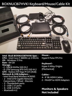 Intel Skull BOXNUC8i7HVK1 -Win 11pro, 64g Ram Dual NVMe SSD, Keyboard, Mouse