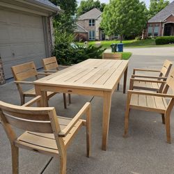 Crate & Barrel Teak Outdoor Dining Set Table & 8 Armchairs