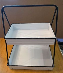Home / Outdoor Decor - Two Tiered Tray Black & White Enamel Style Metal