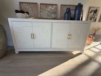 White Sideboard Buffet Cabinet with Gold Handles