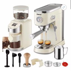 Gevi 20 Bar Espresso Machine with Conical Burr Anti-Static Coffee Grinder 35 Precise Grind Settings;Removable Water Tank;Include Necessary Accessories