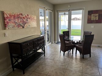 5-Pc Rattan Dining Set + Matching Buffet – Glass Table