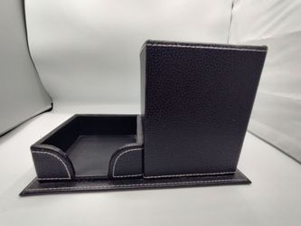 Black Faux Leather Desk Organizer / Pen Holder