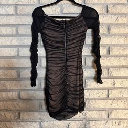 fitted lace wedding dress Long Sleeve Mesh Ruched Dress Wine