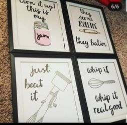 New set of 4 kitchen wall framed art
