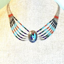 Sterling Turquoise Inlaid Necklace