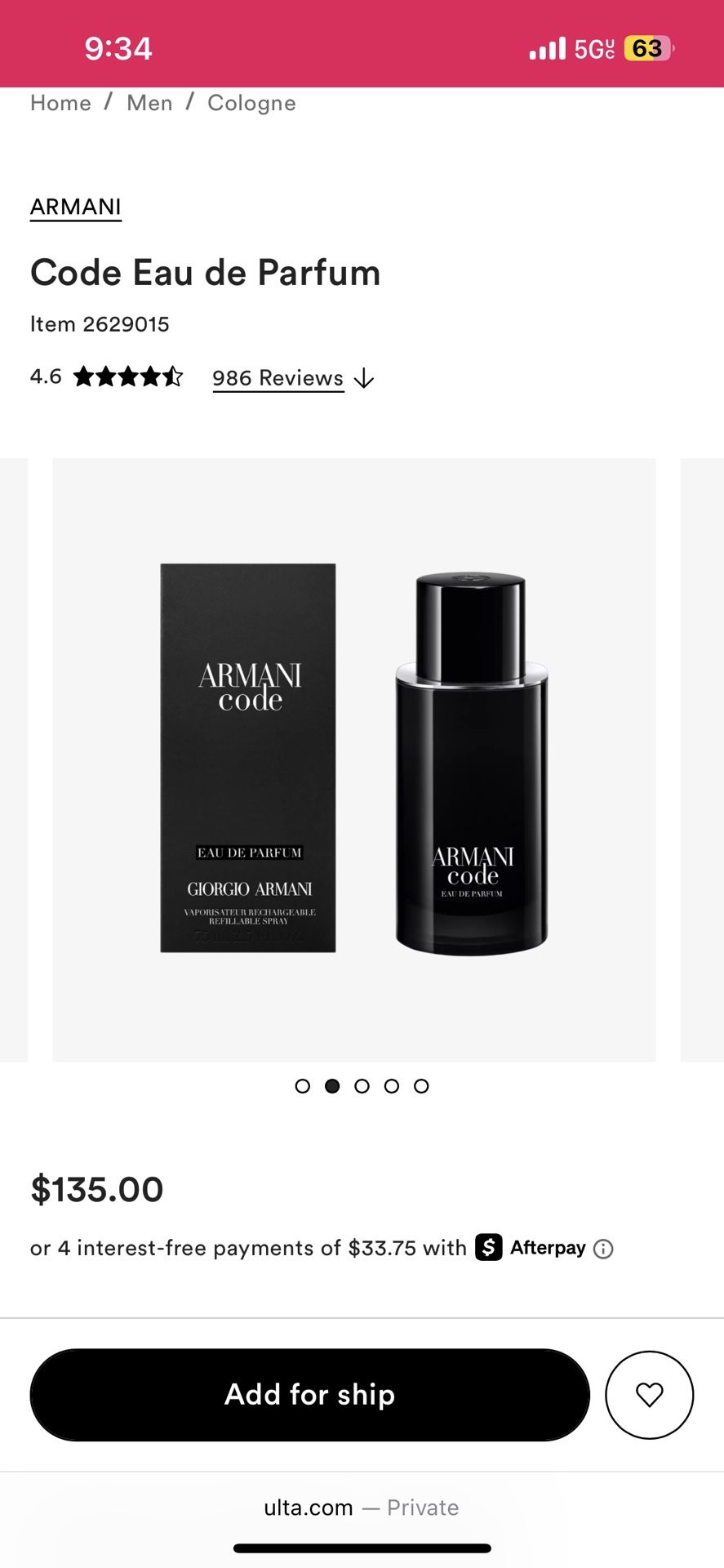 Armani Cologne.