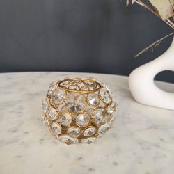 Crystal Votive Candle Holder - Gold Round 4”