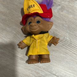 Vintage Fire Chief Firefighter 5” Ace treasure Troll Doll