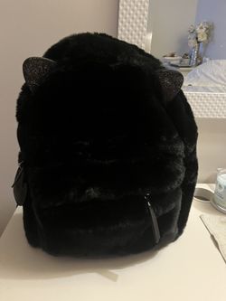 Backpack From Claire’s “Black Furry Soft Cat “