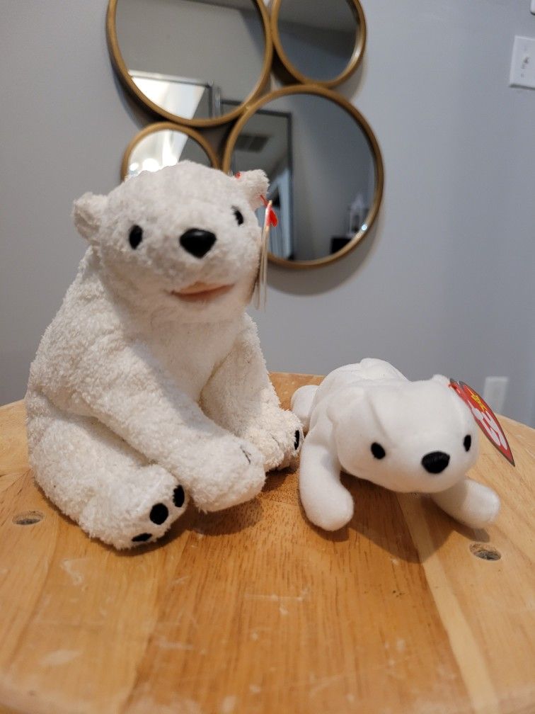 Pair of Polar Bears TY BEANIE BABY "AURORA" & "Chilly" WITH TAGS 2000 & 1999