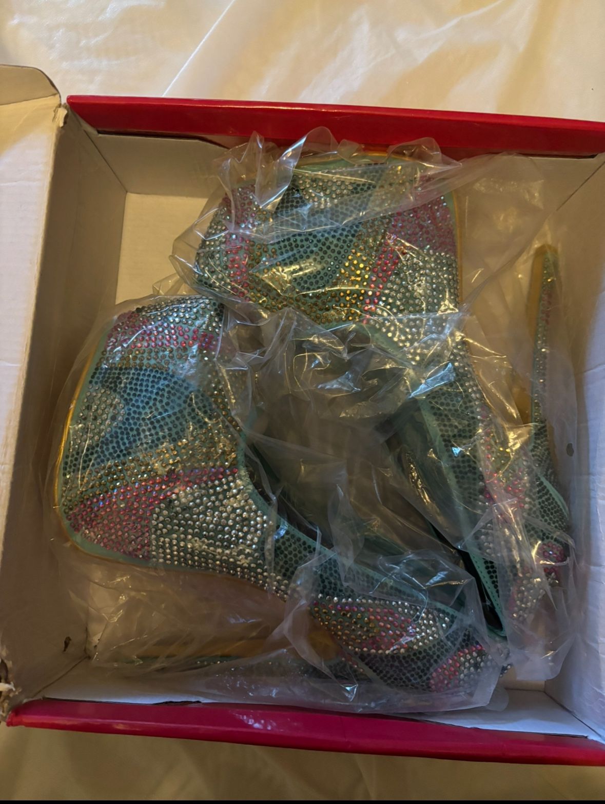 Alba Mint Beaded Platform with Multi colored Rhinestones