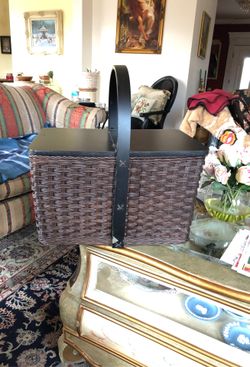 Wicker and wood picnic basket