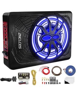 2026 Upgraded 10" 1200W Slim Under Seat Powered Car Subwoofer, Car/Truck Sub Built in Amplifier for Outstanding Heat Dissipation, Powerful bass and Bl