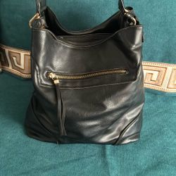 Black Faux Leather Hobo Purse