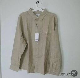Beige button down long sleeve mens shirt. Size XXL.   (P)