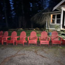 5 Adirondack Chairs Red  (Solid Plastic) + 1 Foot Stool