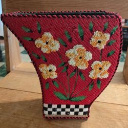 Vintage Hand-stitched Needlepoint Vase 