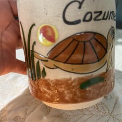 Vintage Hand Painted Pottery Mexico Suvenier Coffee Mug Sea Turtle