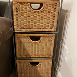 Wicker And Metal 3 Drawer Basket Chest