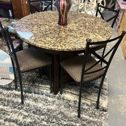 Real Granite Top Pub Table With 4 Barstools 