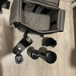 Vintage Canon FD Lens Bundle - 50mm f/1.8 + 80-200mm Zoom + Flash + Camera Bag