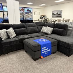 Black Sofa Sectional + Ottoman Set - Free Delivery Promo 