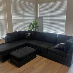 🌸🌿 Brand New Black L Shape Sectional Sofa W/ Chaise & Opt Storage Ottoman • Pay After Delivery 🚚