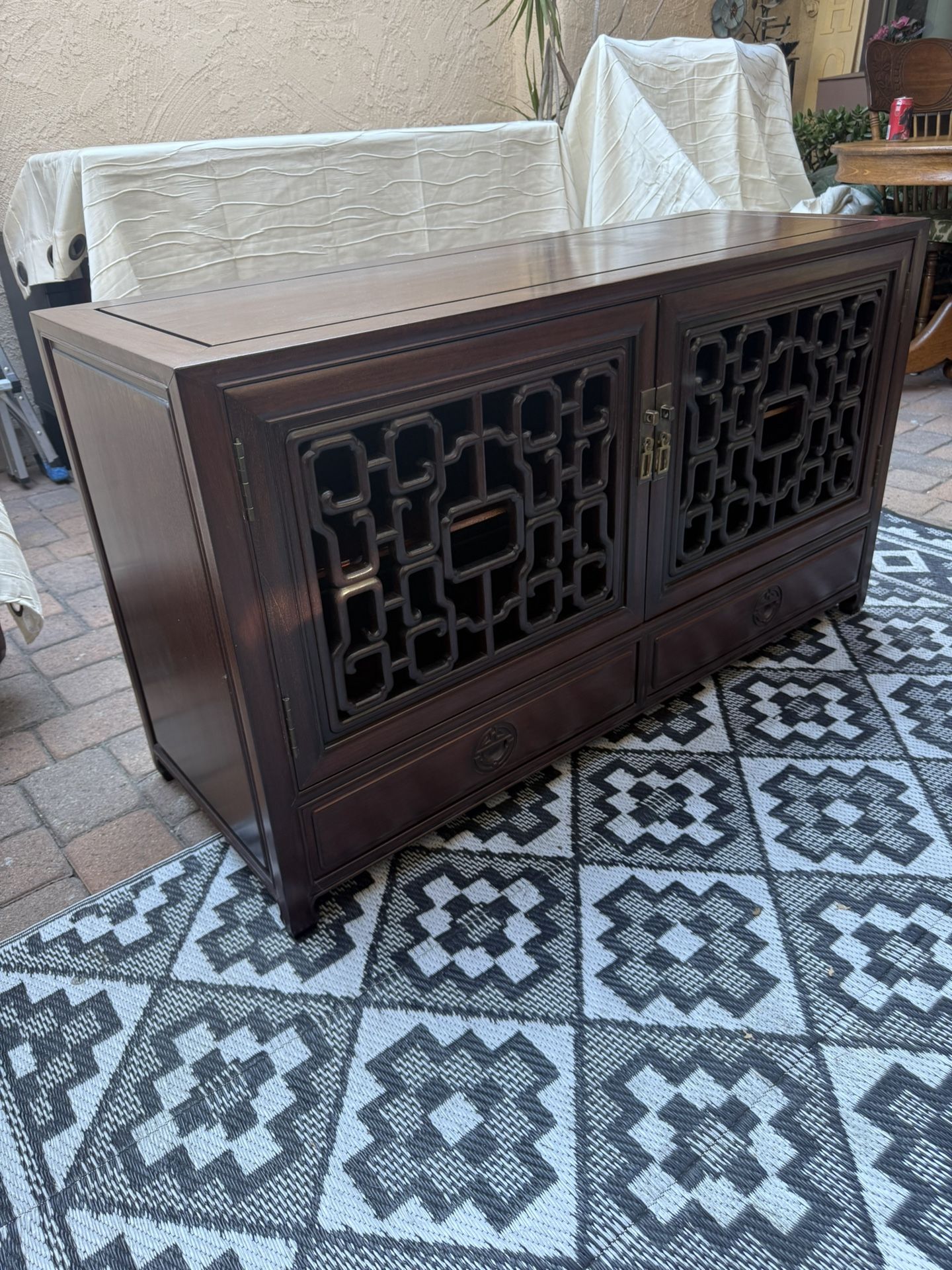 Asian Style Solid Wood Cabinet – 50”x18”x28” – Excellent Condition