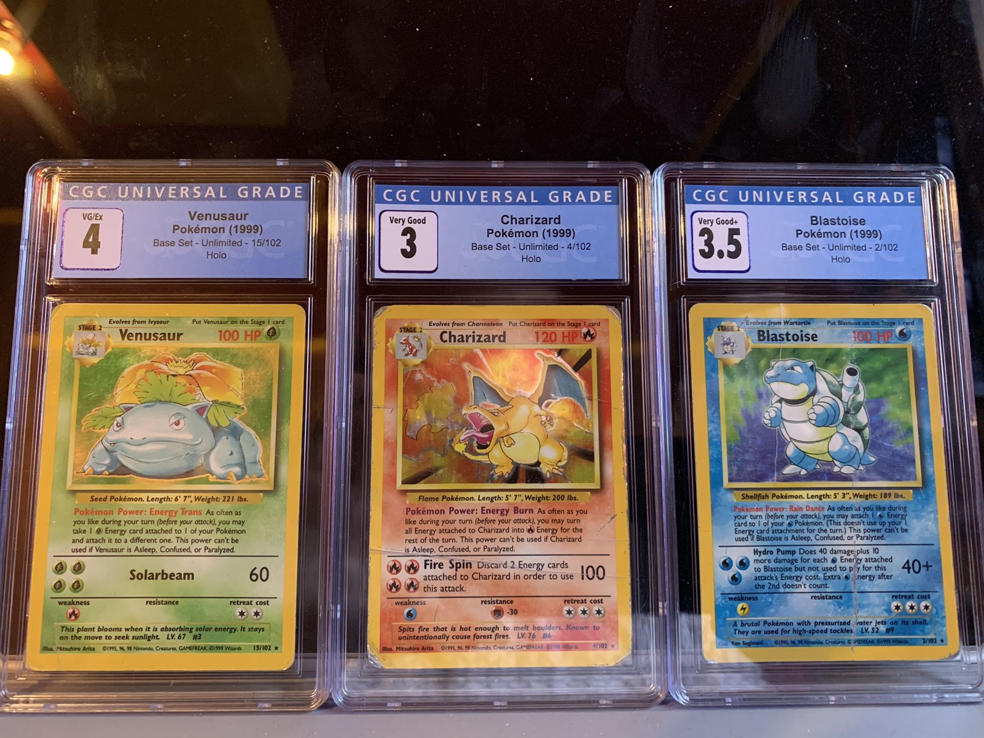 Big 3 Pokemon Base Set Unlimited GCG Graded Charizard, Blastoise, & Venusaur