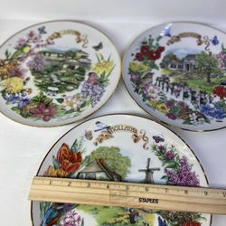 Set of (3) Gorgeous Vintage Garden of Beauty Collectible Decorative plates by Dot Barlow.  9.25”  1988 . Reco International Corp. Japanese Garden Plat