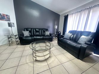 Black Leather Reclining Sofa Set